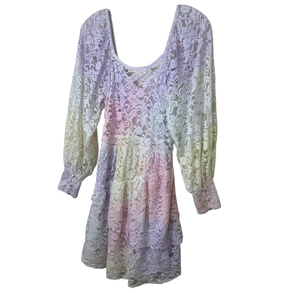 LoveShackFancy Pastel Lace Mini Dress in Pink, Purple, Cream - Picture 7 of 16